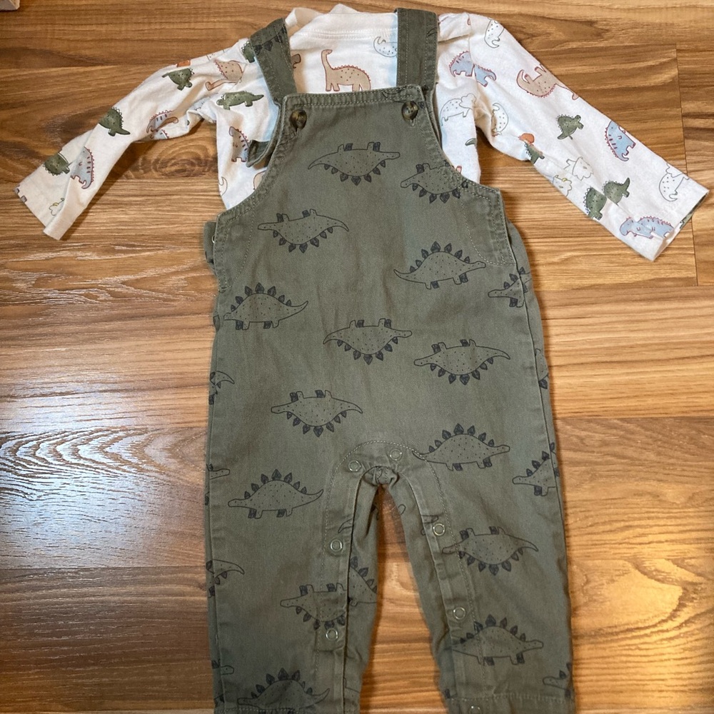 Carter's Green Dinosaur Print Overalls